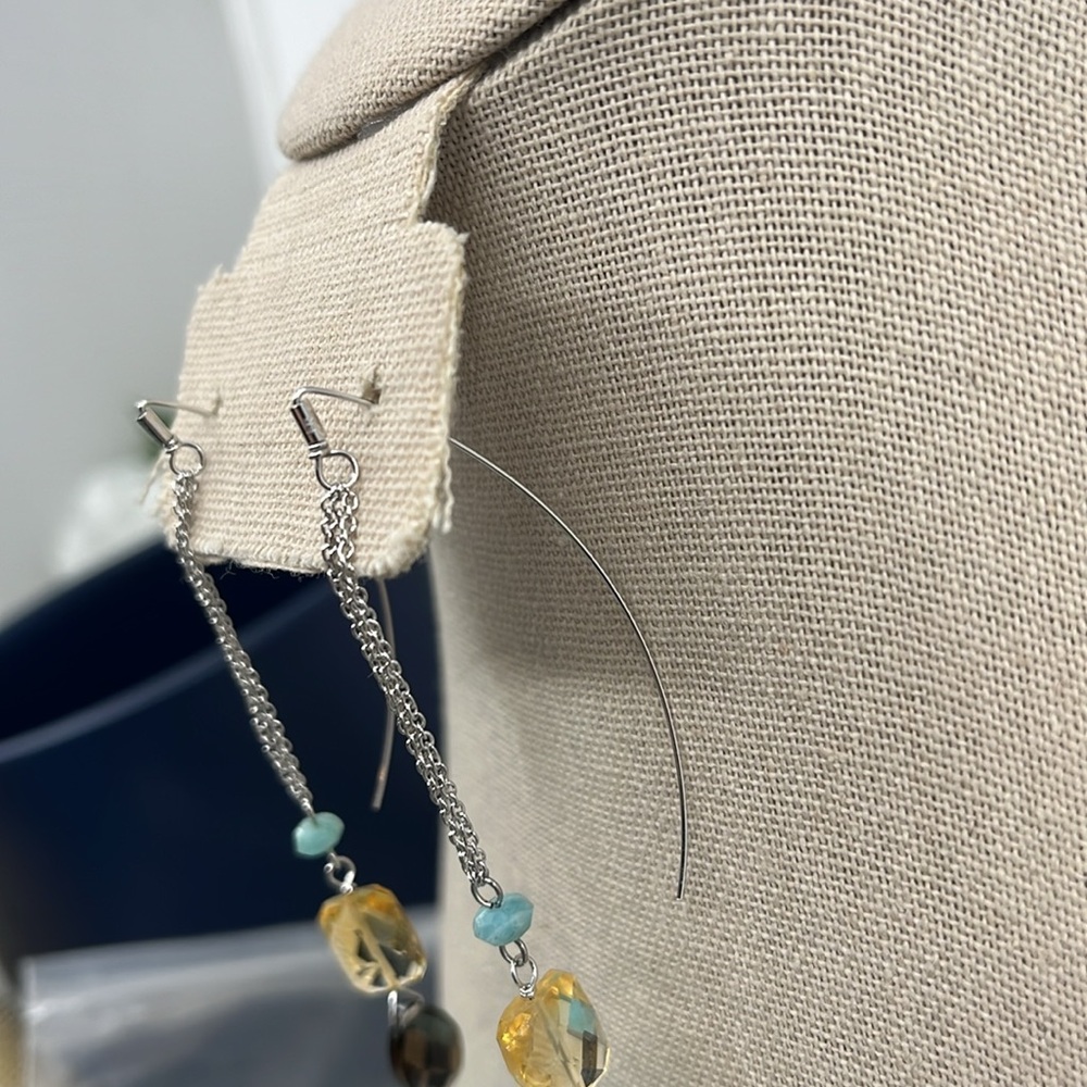 🌈 Rare Find Friday Rocks QVC Sterling Silver Gemstone Threader Earrings - Picture 3 of 12